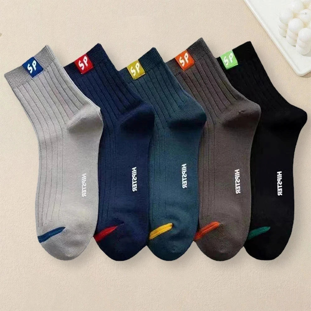 5 Pairs Polyester Blend Crew Socks for Men