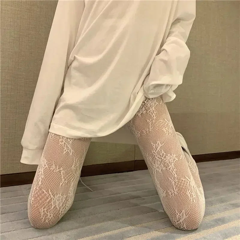 Floral Lace Nylon Pantyhose Tights - 10