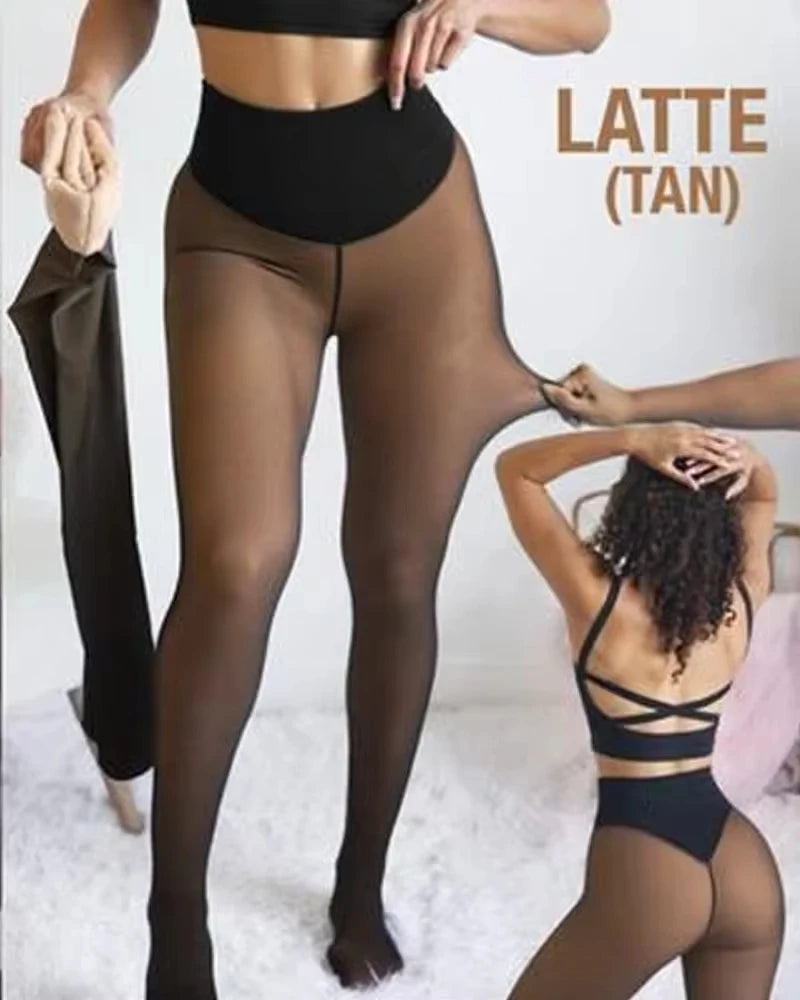Fleece Lined Translucent High Waisted Thermal Tights - 22