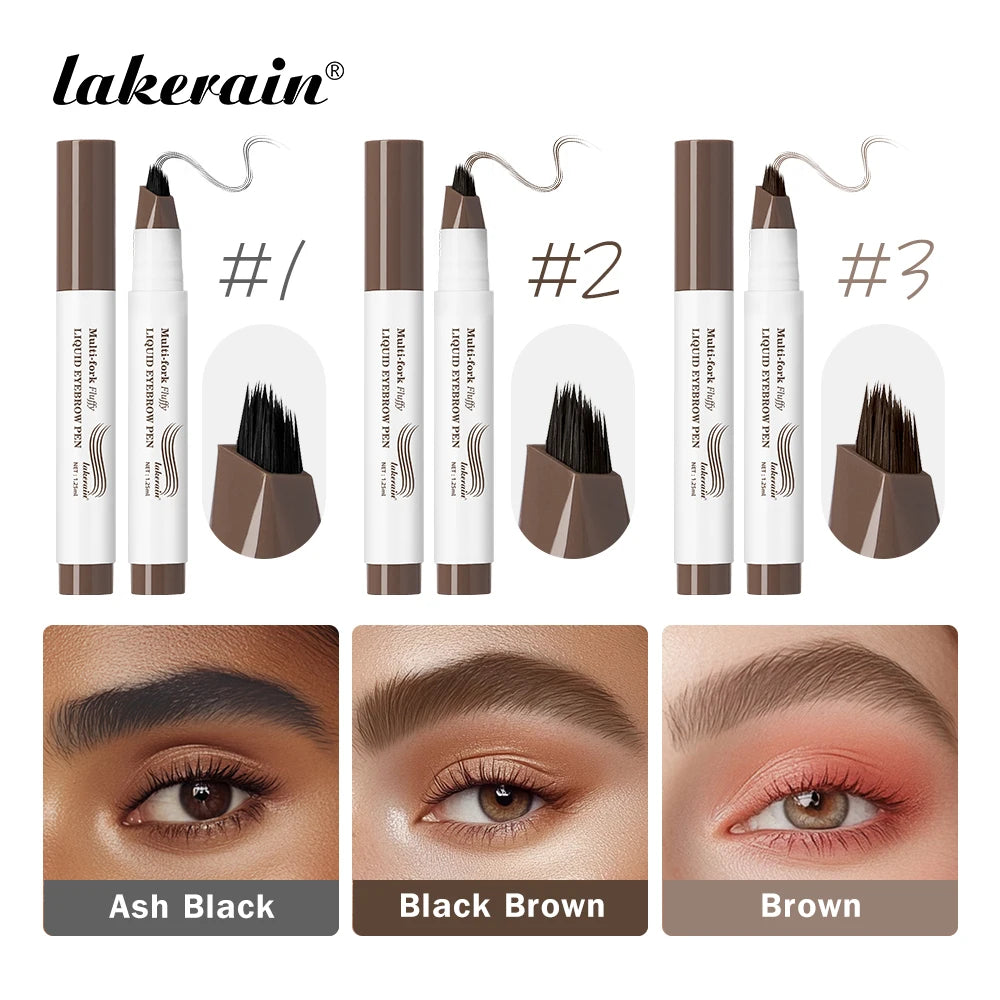 Liquid Eyebrow Pencil Multi Prong Brush Waterproof Makeup Pen