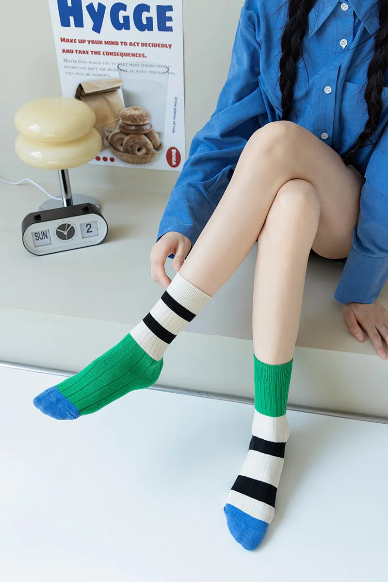 Striped Cotton Middle Tube Casual Socks