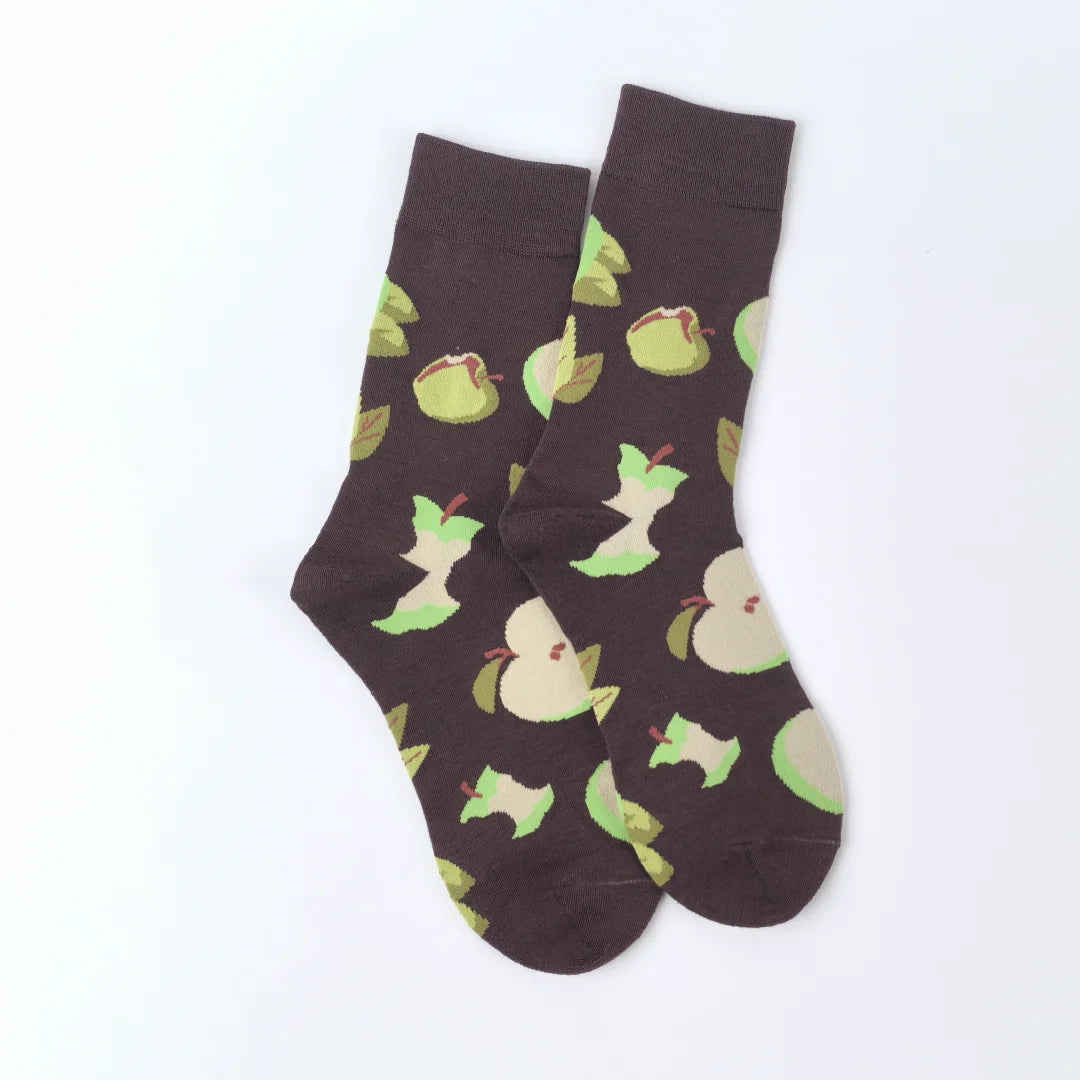 Cotton Blend Apple Print Mid Calf Casual Socks - 10