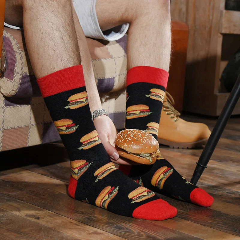 Cotton Blend Novelty Food Print Mid Calf Unisex Socks