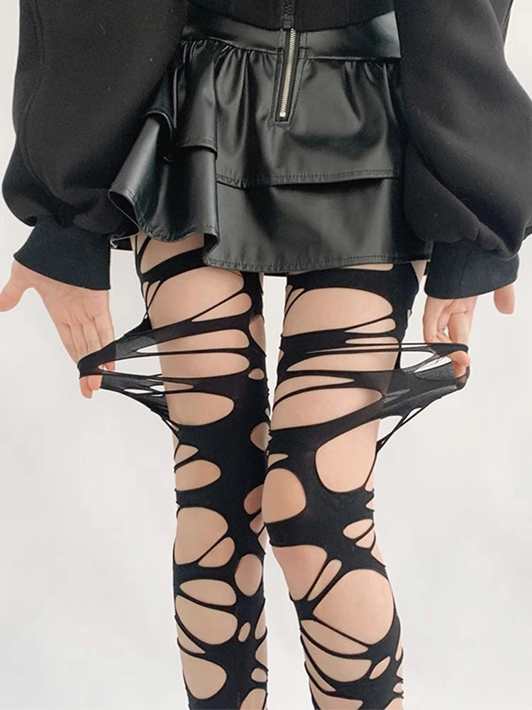Nylon Elastane Hollowed Ripped Tights