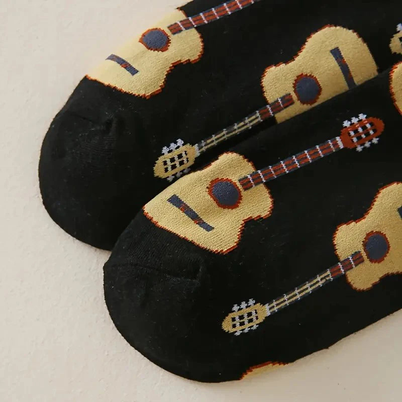 Polyester Guitar Pattern Mid Tube Casual Socks - 11