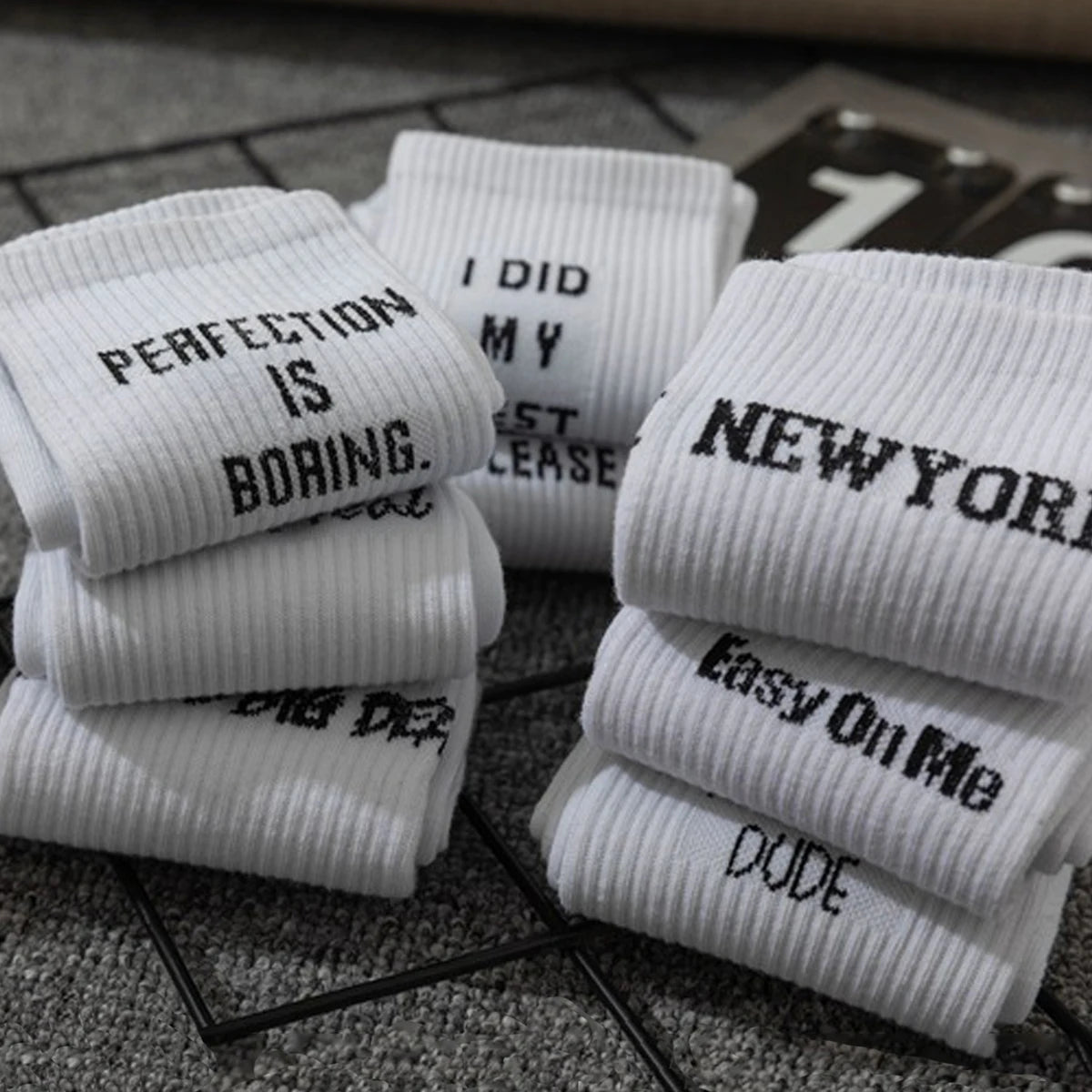Polyester Elastane Blend Crew Socks With Letter Design - 4