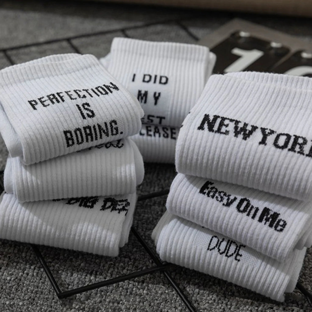 Polyester Elastane Blend Crew Socks With Letter Design