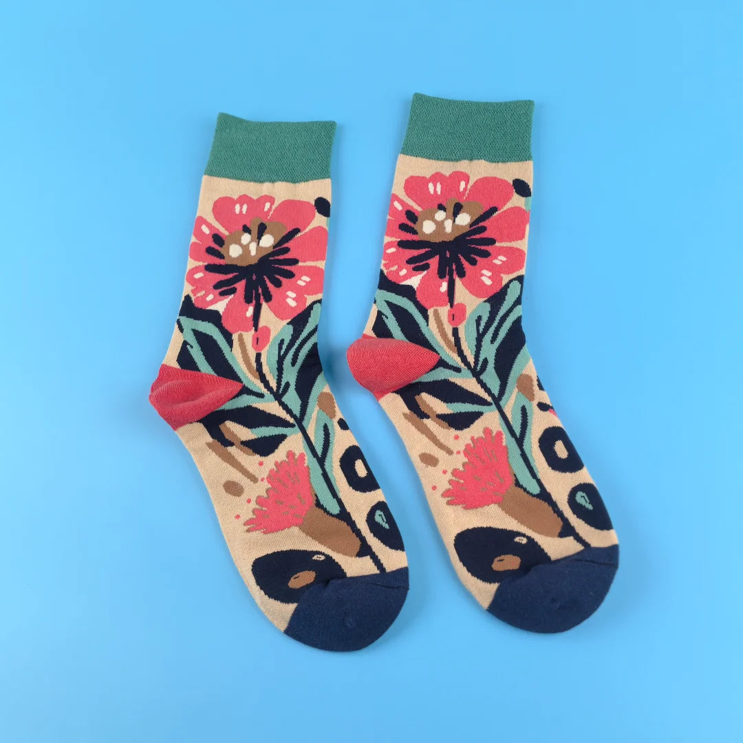 Cotton Blend Floral Mid Calf Socks