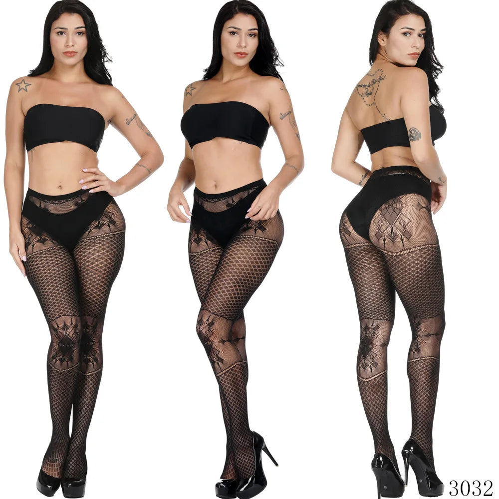 Nylon Spandex Jacquard Patterned Fishnet Pantyhose Tights