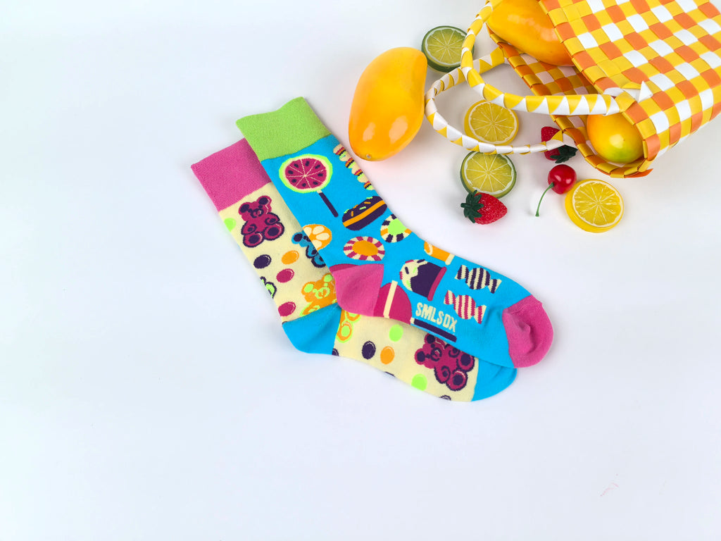 Cotton Blend Cartoon Bear and Sweets Pattern Casual Mid Tube Socks