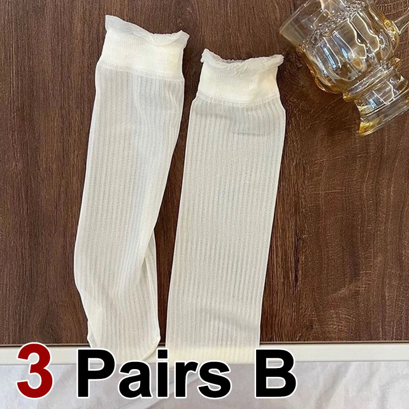 Polyester Elastane Lace Mid Tube Socks