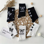 Butterfly Pattern Mid Length Polyester Elastane Socks Set