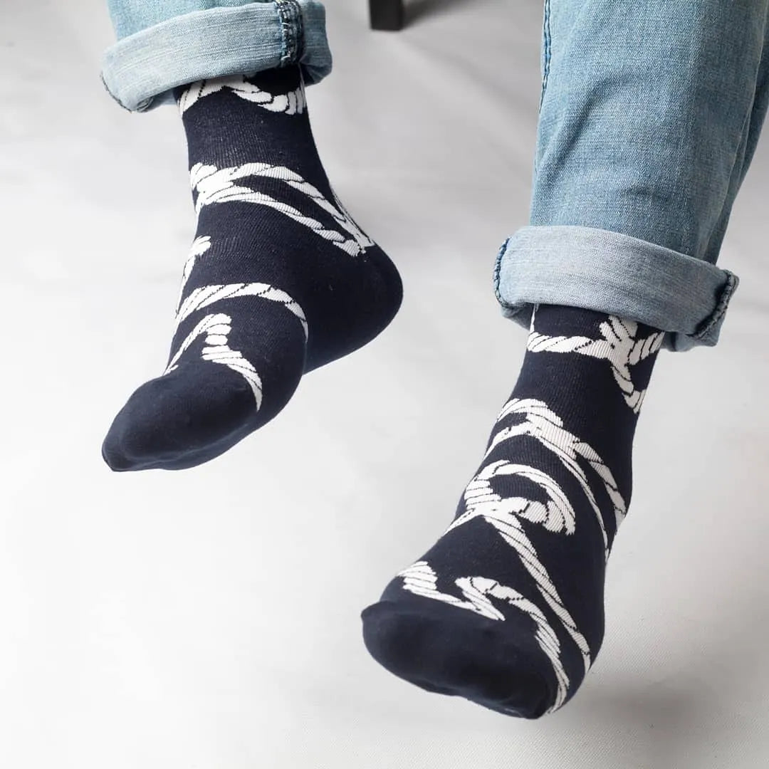 Cotton Blend Rope Pattern Mid Calf Crew Socks