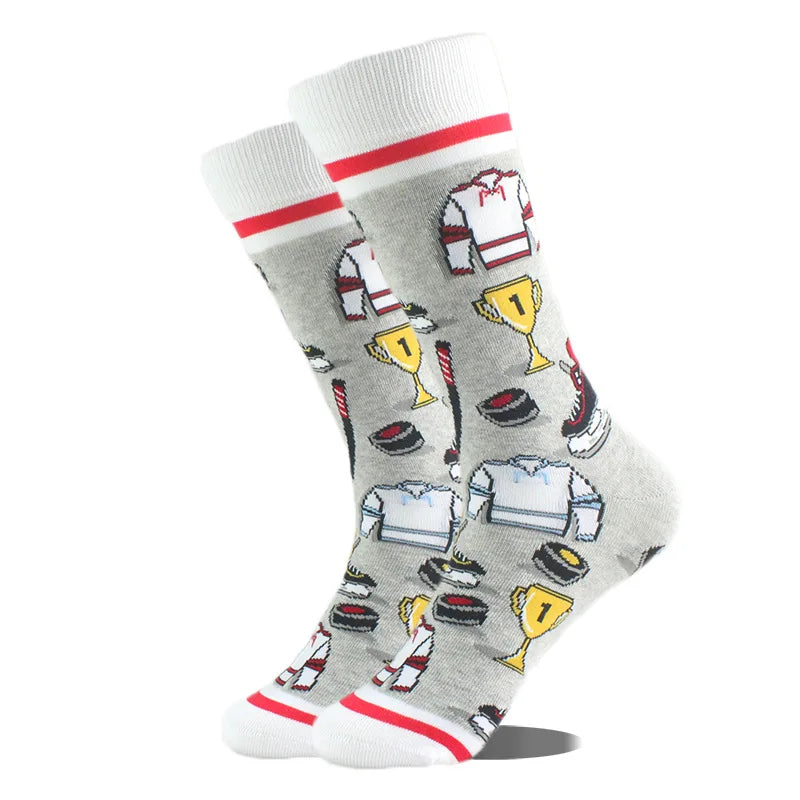 Polyester Blend Sports Pattern Mid Calf Socks