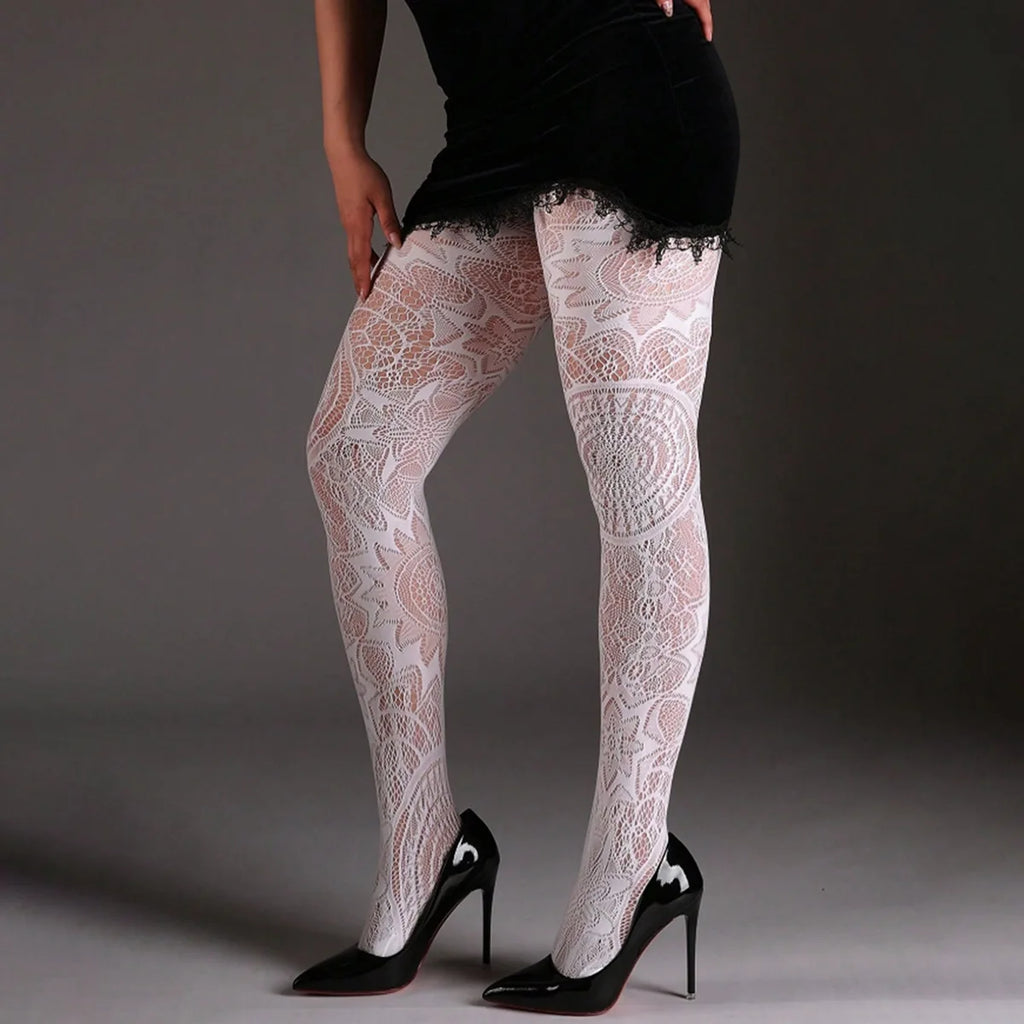 Geometric Lace Pattern Nylon Pantyhose