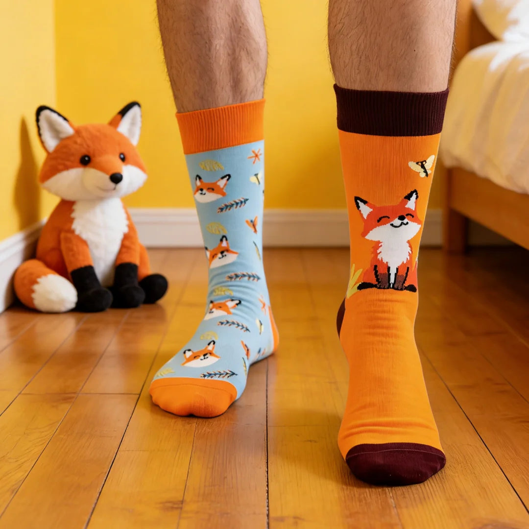 Cotton Blend Fox Pattern Mid Calf Unisex Socks
