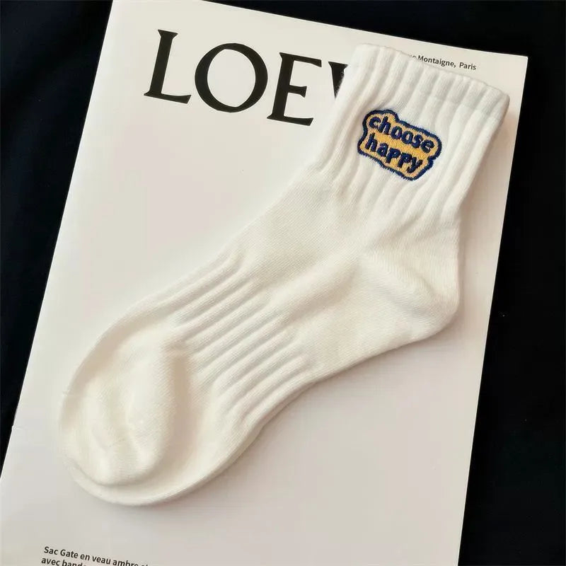 Polyester Blend Printed Letter Casual Crew Socks