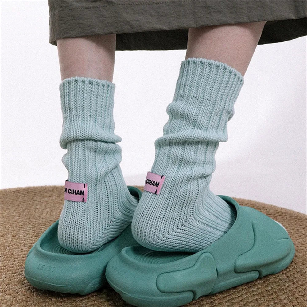 Thick Cotton Knit Mid Tube Crew Socks