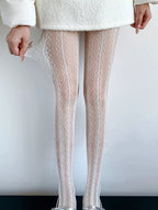 Nylon Elastane Jacquard Mesh Vertical Striped Tights
