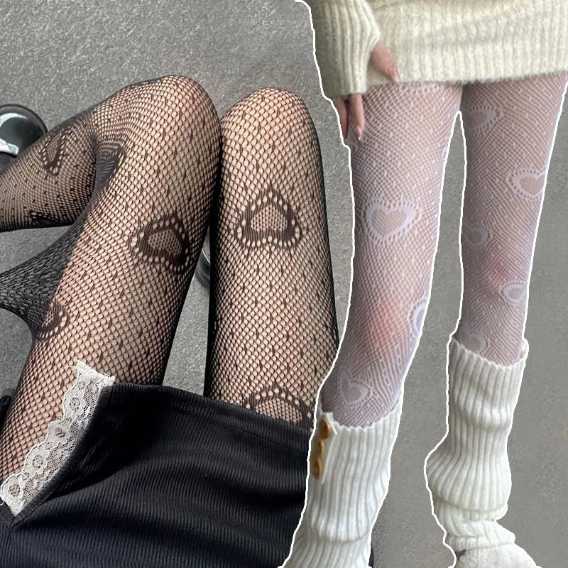 Heart Pattern Fishnet Nylon Pantyhose Tights
