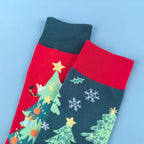 Cotton Blend Christmas Tree Print Mid Calf Socks