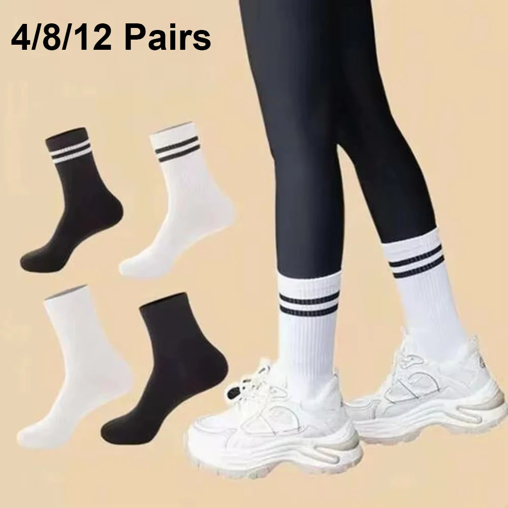 Polyester Spandex Striped Mid Length Casual Socks for Women - 1