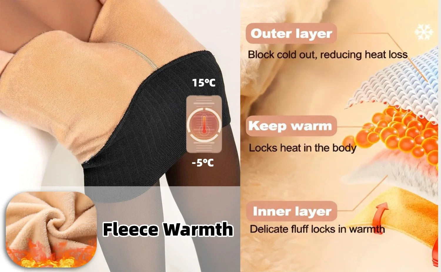Fleece Lined Translucent High Waisted Thermal Tights - 11