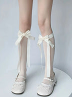 Satin Bowknot Nylon Knee High Socks