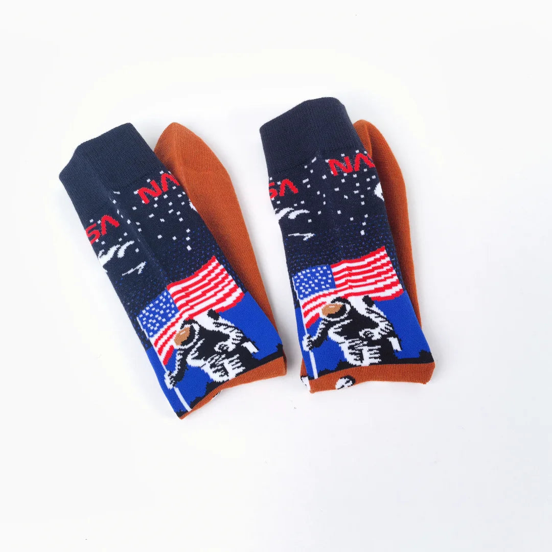 Cotton Blend Space Exploration Mid Calf Crew Socks