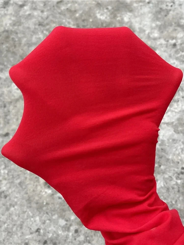 Red Polyester Translucent Slim Tights