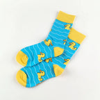 Polyester Elastane Yellow Duck Pattern Mid Calf Socks