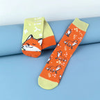 Cotton Blend Fox Pattern Mid Calf Socks