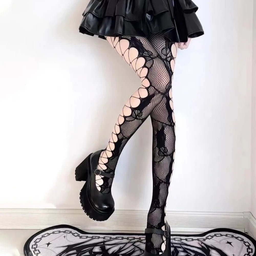 Floral Mesh Nylon Thigh High Pantyhose