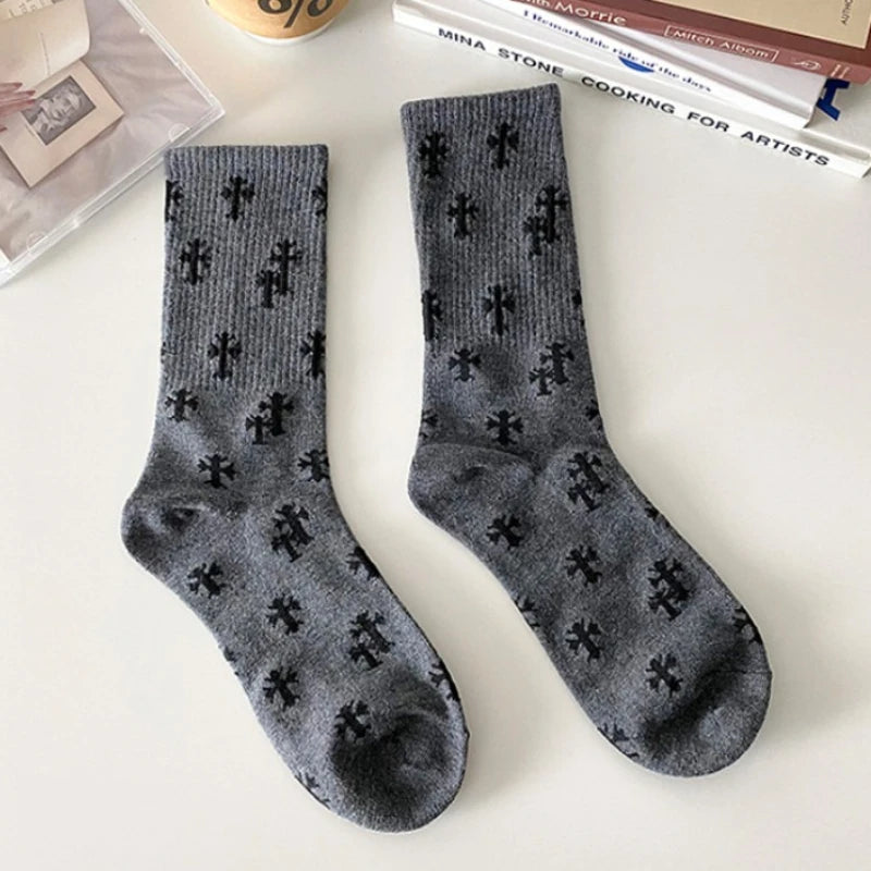 Cotton Cross Pattern Unisex Mid Tube Casual Socks - 8