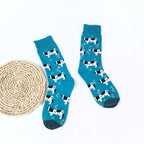 Cotton Blend Cow Pattern Unisex Crew Socks