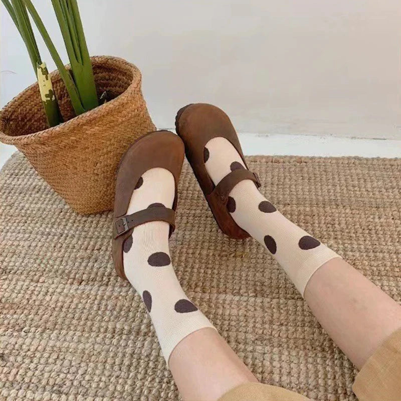 Polyester Elastane Polka Dot Mid Tube Casual Socks