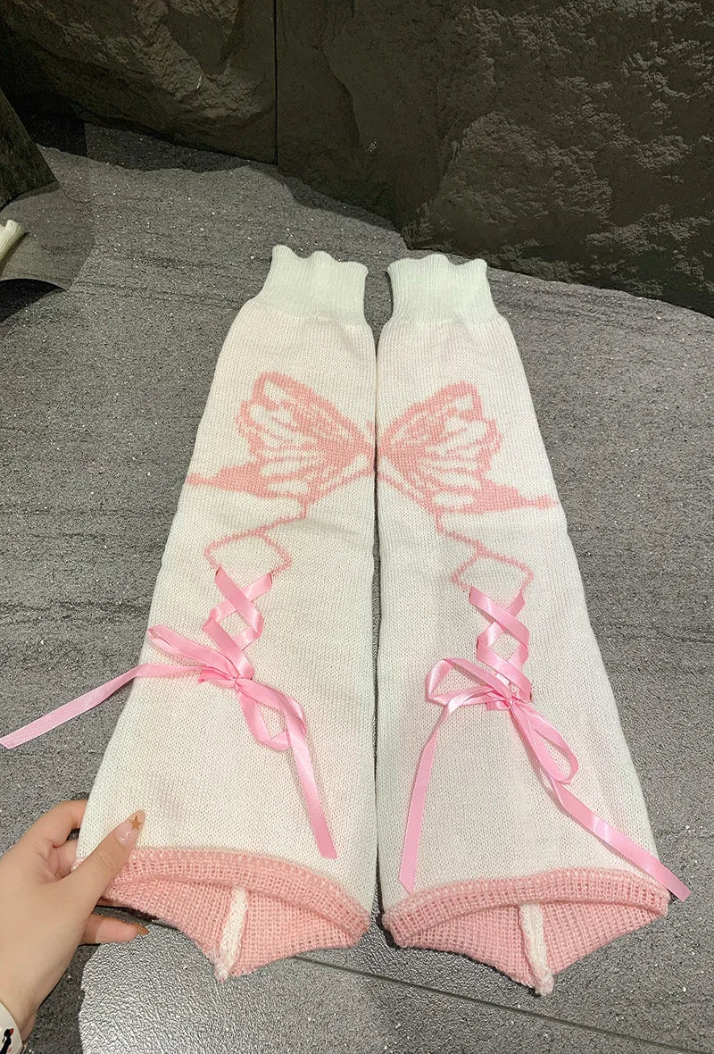 Cotton Blend Knit Heart Pattern Leg Warmers - 3