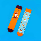 Fox Print Cotton Blend Asymmetric Casual Middle Tube Socks