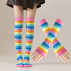 Striped Polyester Thigh High Socks and Arm Warmer Set