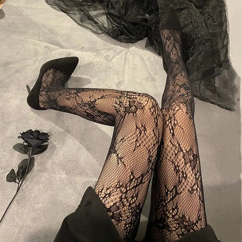 Floral Nylon Mesh Tights