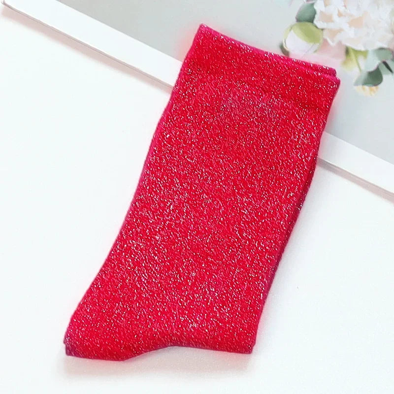 Shiny Metallic Cotton Blend Mid Tube Casual Socks - 45