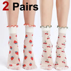 Nylon Spandex Fruit Print Lettuce Edge Mid Tube Socks