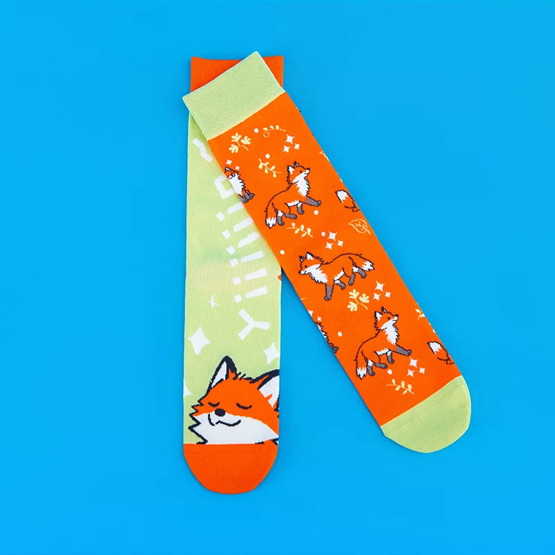Cotton Blend Unisex Fox Pattern Crew Socks