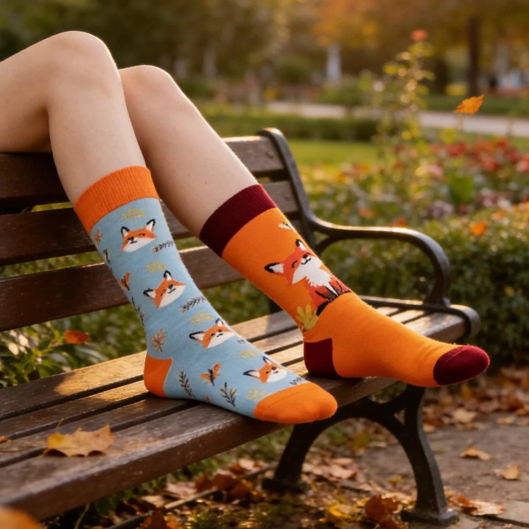 Cotton Blend Cartoon Fox Mid Calf Socks - 2