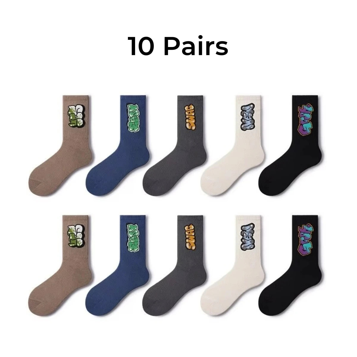 Polyester Elastane Crew Socks Graffiti Pattern Men - 6