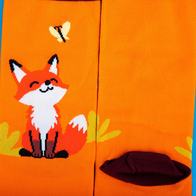 Cotton Blend Smiling Fox Pattern Mid Calf Socks - 6