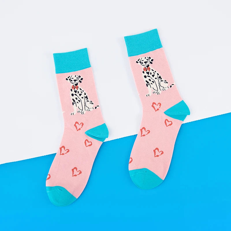 Cotton Blend Spotted Dog Print Mid Calf Socks