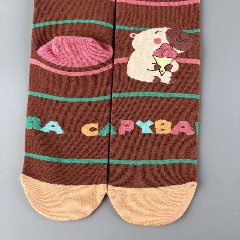 Cotton Blend Capybara Pattern Mid Calf Socks - 6