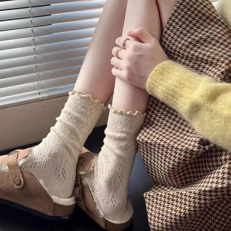 Cotton Nylon Hollow Knit Long Socks - 6