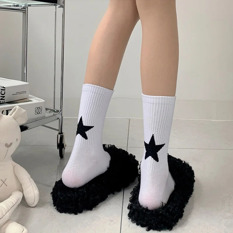Cotton Star Pattern Mid Tube Socks